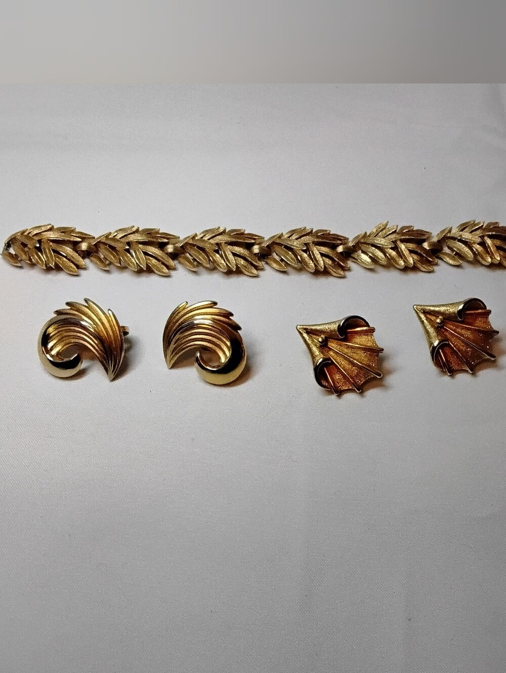 Vintage Trifari Bracelet and Trifari Clip-On Earrings and Coro Clip-On Earrings
